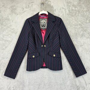 Guess Blazer Womens Small Navy Blue Pinstripe Stretch Lined Jacket Work Career
